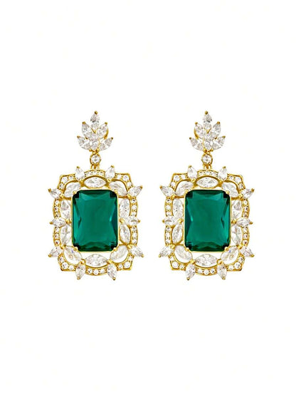 1pair Glamorous Green Cubic Zirconia; Rhinestone Decor Drop Earrings For Women For Wedding Party Jewelry Valentine's Day Gift,Mom,Mother,Mother's Day,Gift