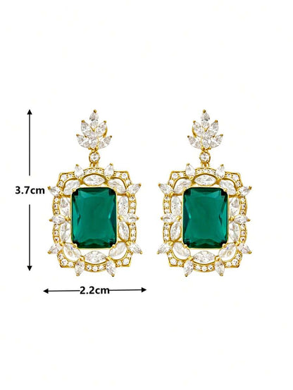 1pair Glamorous Green Cubic Zirconia; Rhinestone Decor Drop Earrings For Women For Wedding Party Jewelry Valentine's Day Gift,Mom,Mother,Mother's Day,Gift