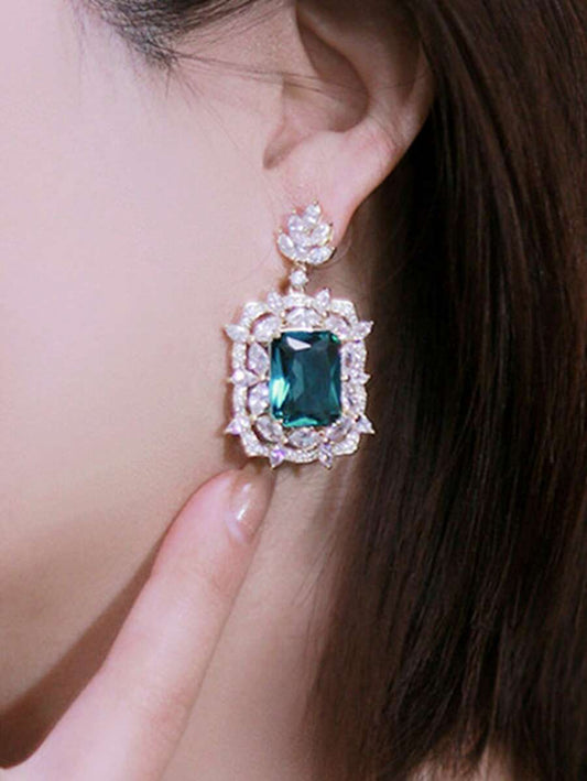 1pair Glamorous Green Cubic Zirconia; Rhinestone Decor Drop Earrings For Women For Wedding Party Jewelry Valentine's Day Gift,Mom,Mother,Mother's Day,Gift