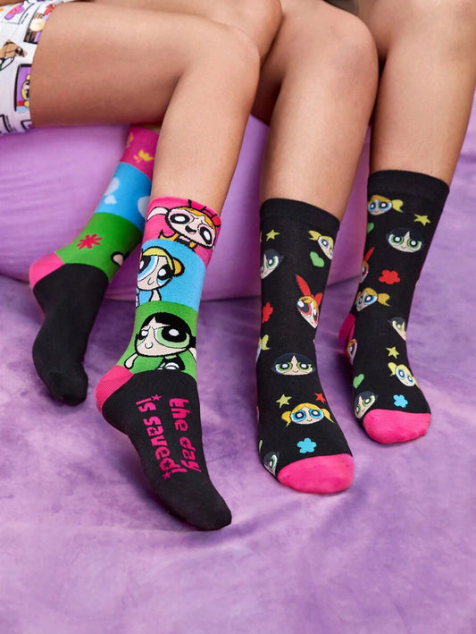 THE POWERPUFF GIRLS Cartoon Graphic Casual Socks For Daily Life