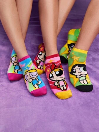 THE POWERPUFF GIRLS Women Flower & Cartoon Figure Graphic Fashionable Ankle Socks