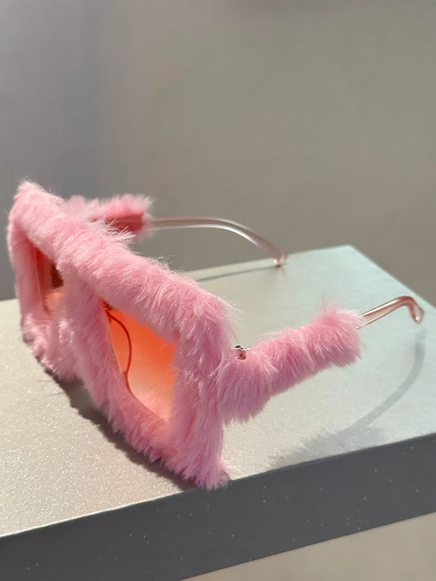 Cute Fuzzy Frame Fashion Glasses