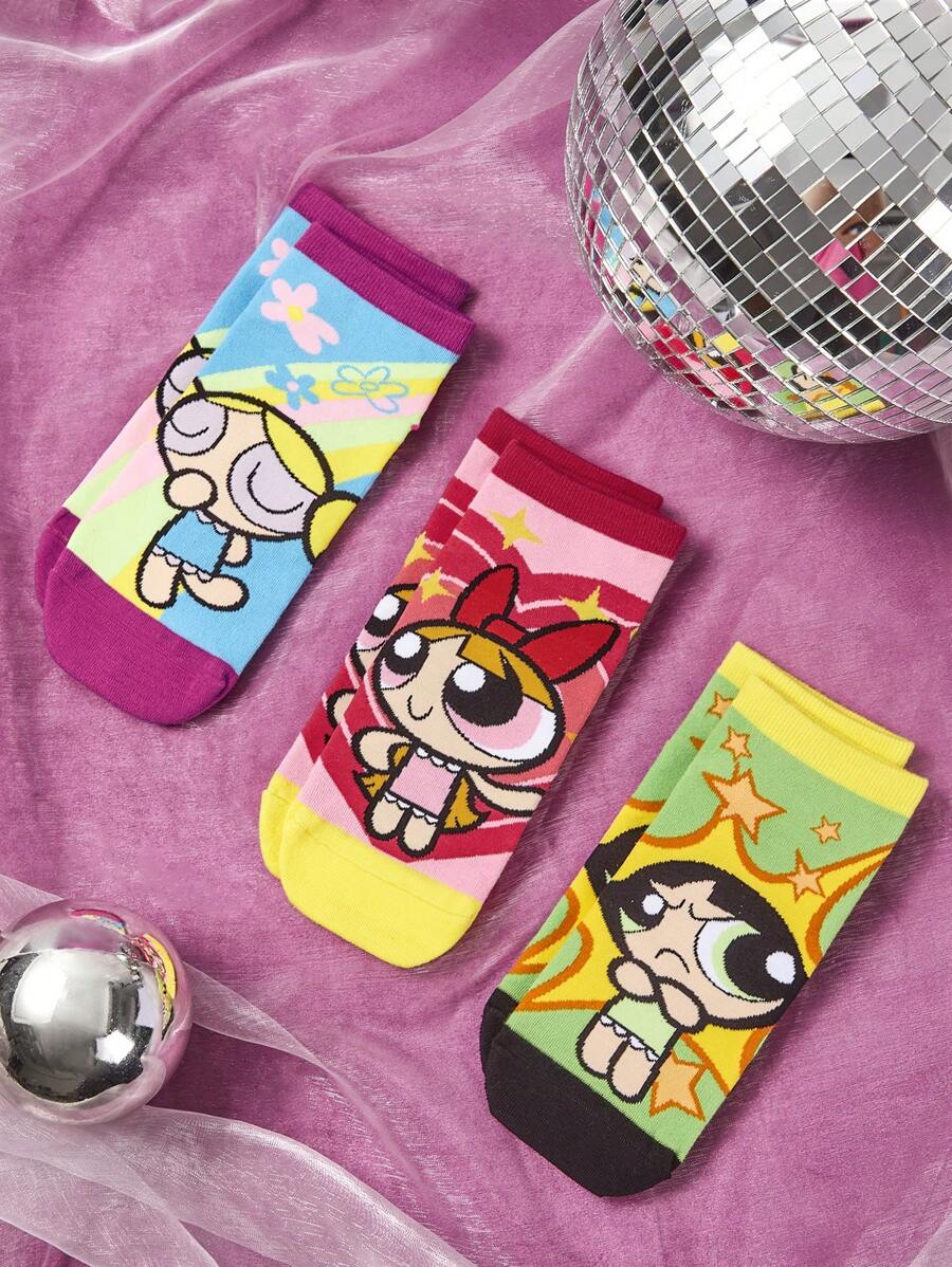 THE POWERPUFF GIRLS Women Flower & Cartoon Figure Graphic Fashionable Ankle Socks