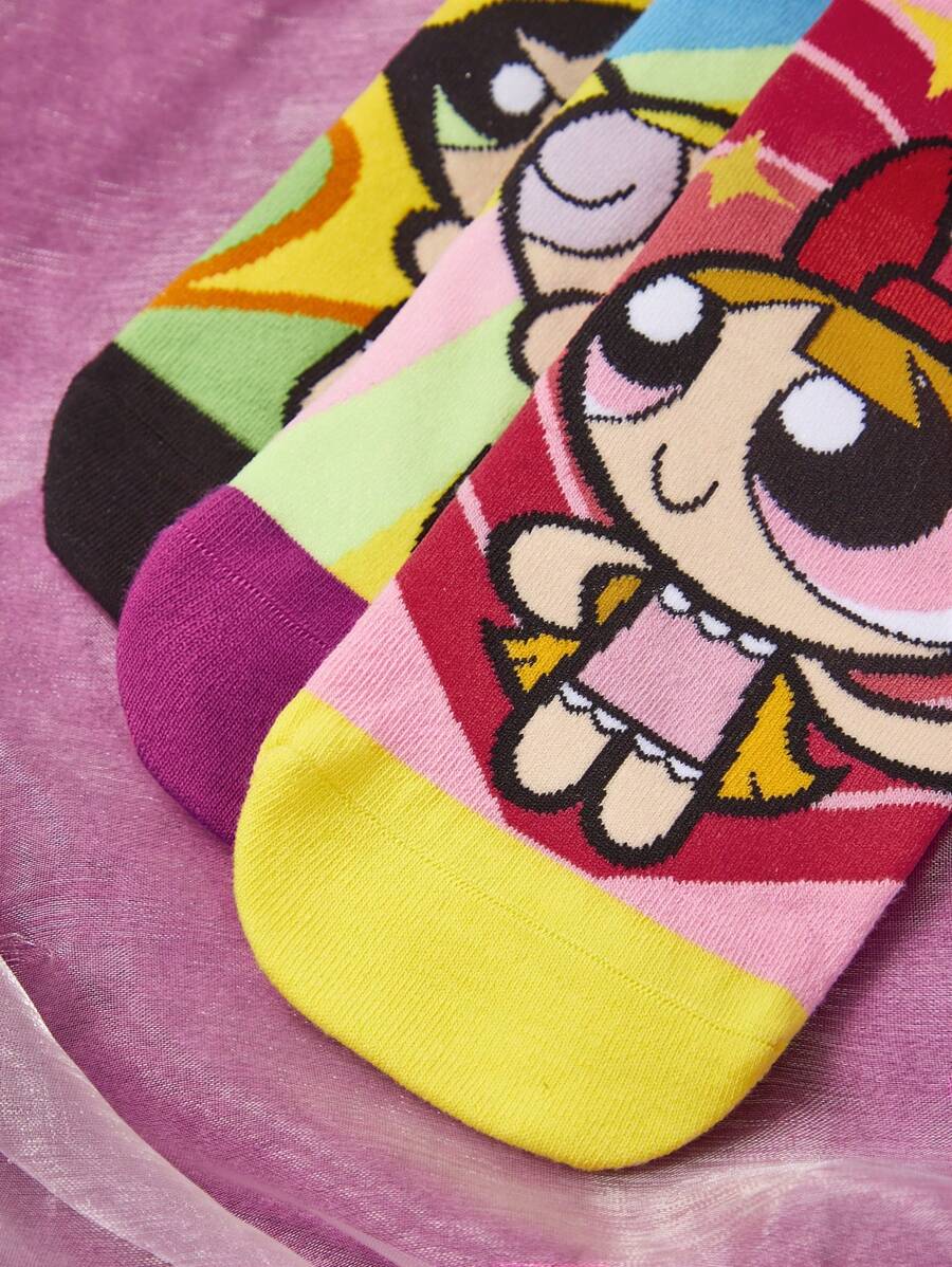 THE POWERPUFF GIRLS Women Flower & Cartoon Figure Graphic Fashionable Ankle Socks