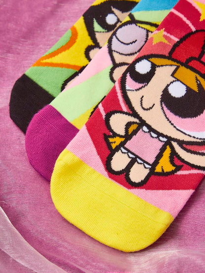 THE POWERPUFF GIRLS Women Flower & Cartoon Figure Graphic Fashionable Ankle Socks