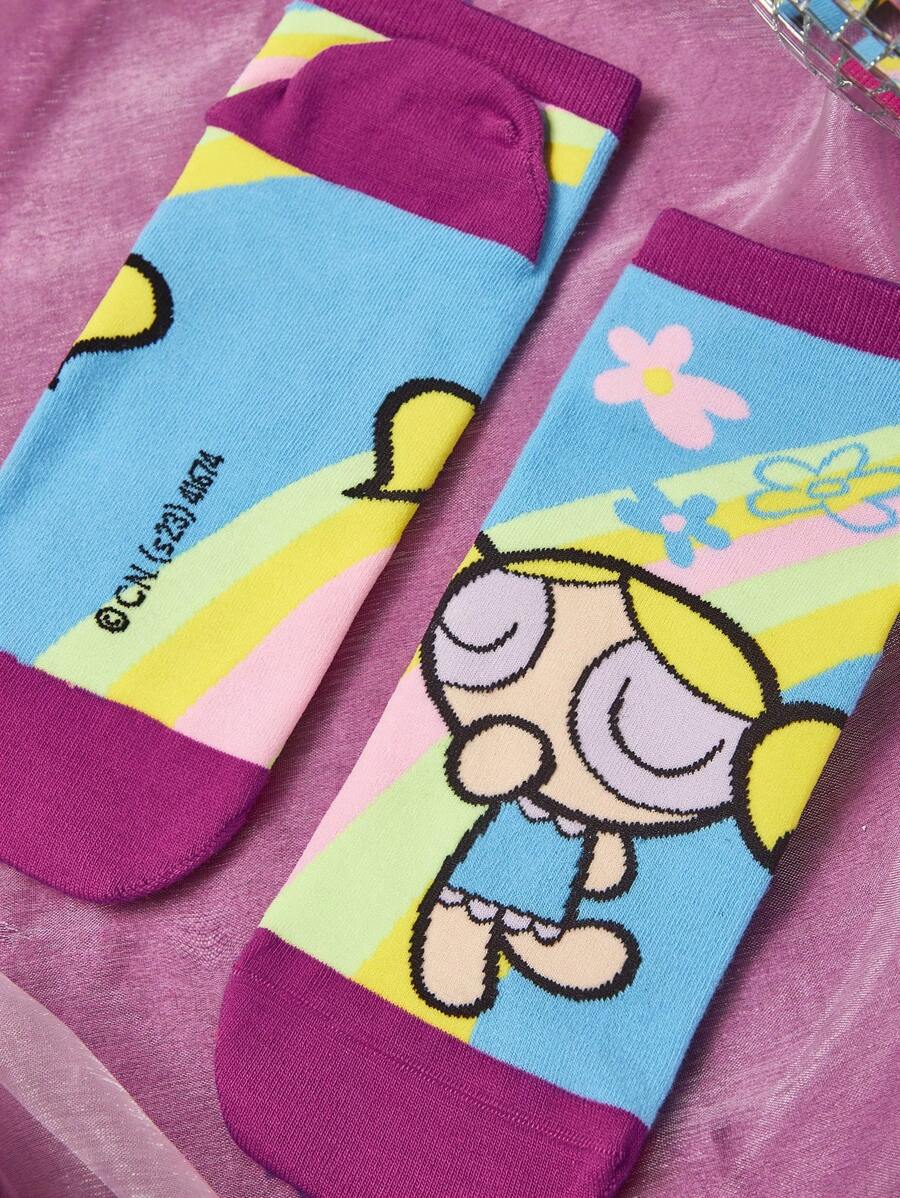 THE POWERPUFF GIRLS Women Flower & Cartoon Figure Graphic Fashionable Ankle Socks