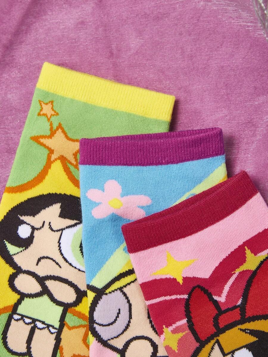 THE POWERPUFF GIRLS Women Flower & Cartoon Figure Graphic Fashionable Ankle Socks