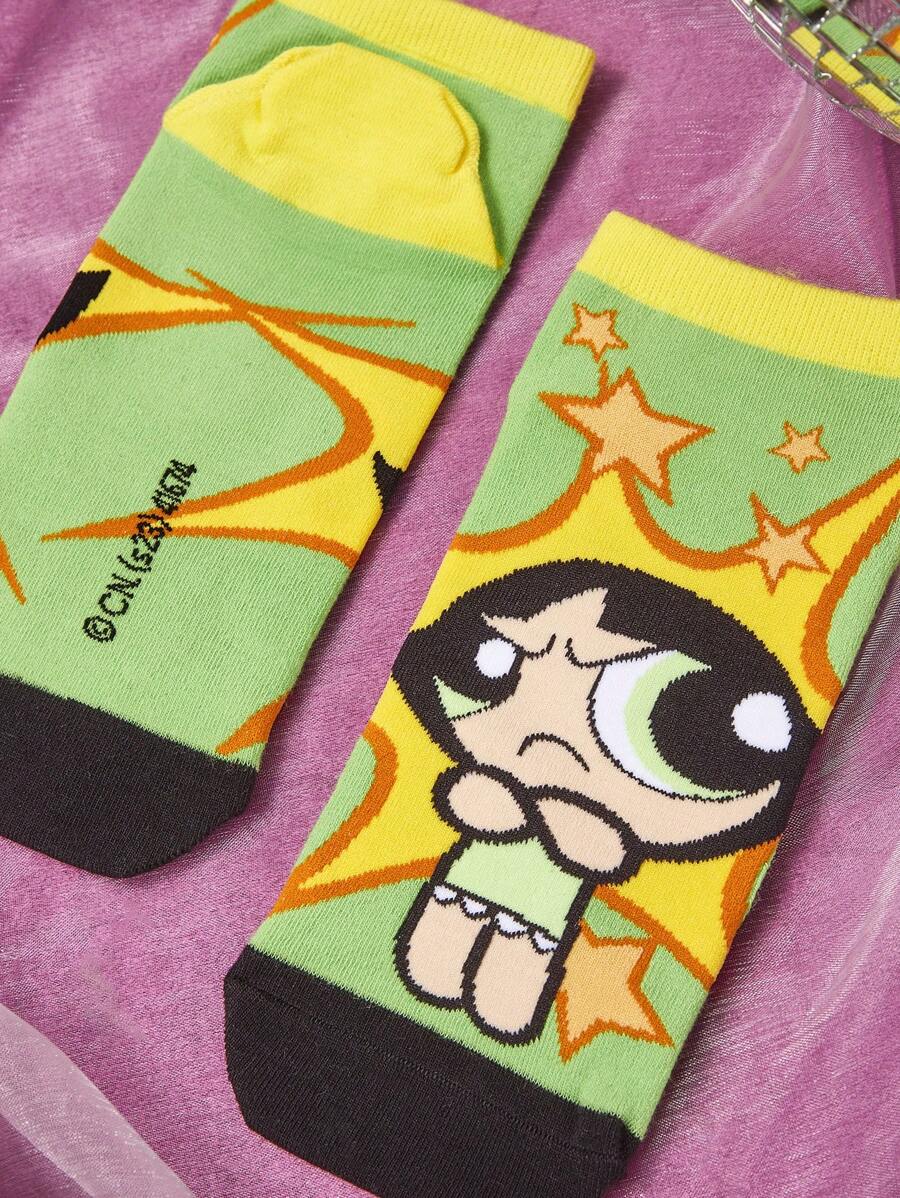 THE POWERPUFF GIRLS Women Flower & Cartoon Figure Graphic Fashionable Ankle Socks