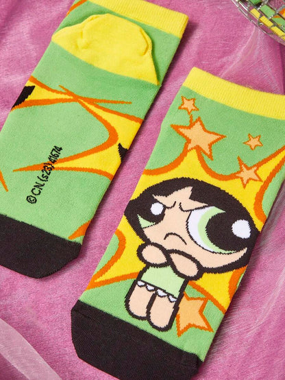 THE POWERPUFF GIRLS Women Flower & Cartoon Figure Graphic Fashionable Ankle Socks