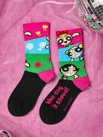 THE POWERPUFF GIRLS Cartoon Graphic Casual Socks For Daily Life
