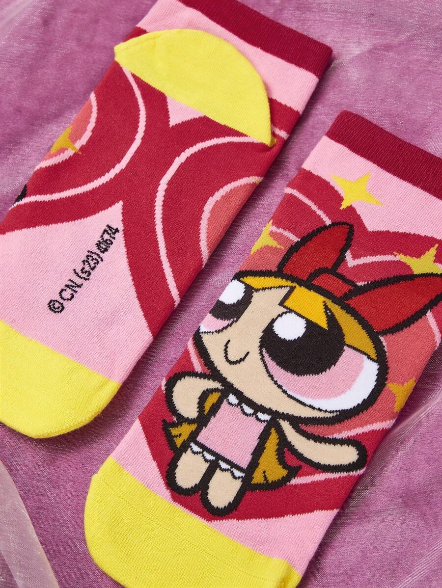 THE POWERPUFF GIRLS Women Flower & Cartoon Figure Graphic Fashionable Ankle Socks