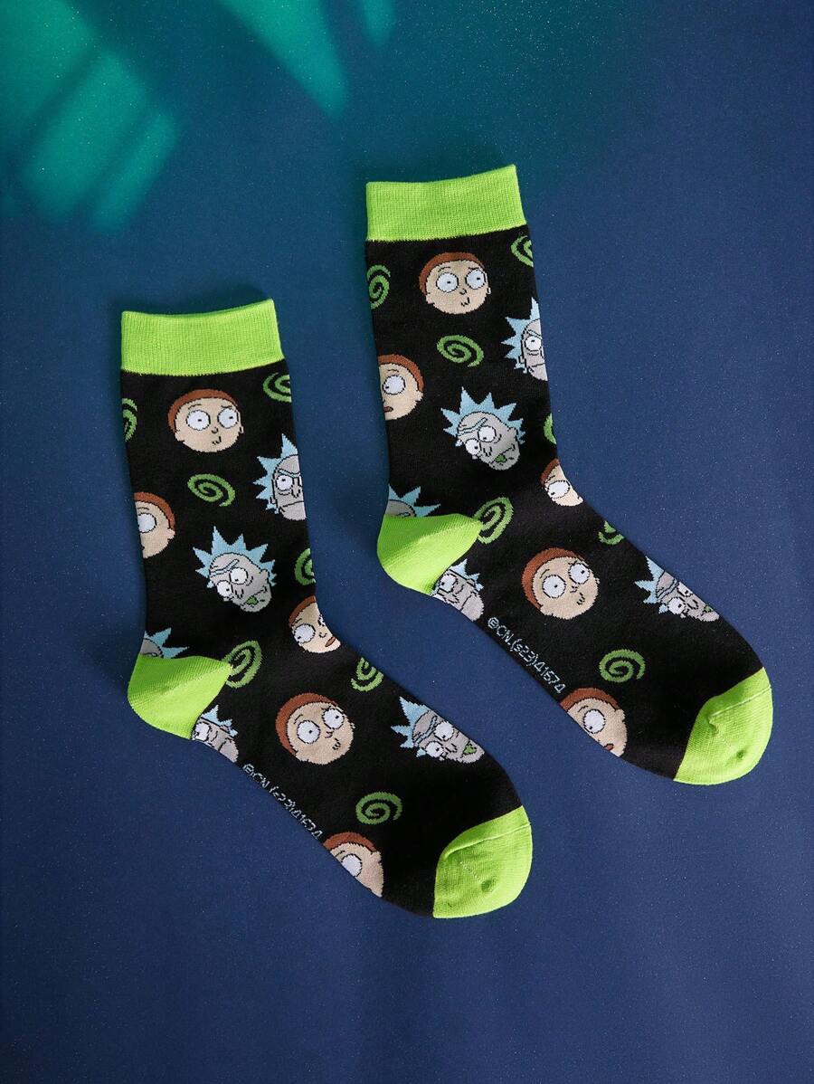 Rick and Morty Full-Print Black Contrast Crew Socks