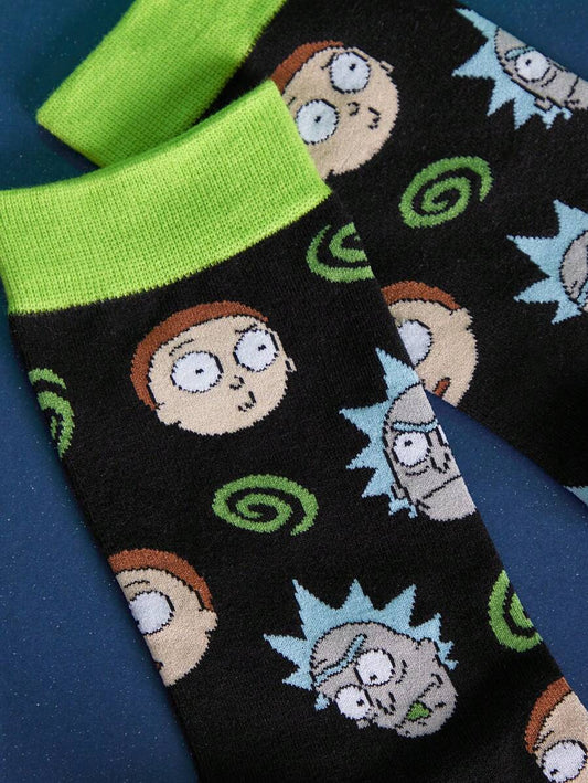 Rick and Morty Full-Print Black Contrast Crew Socks