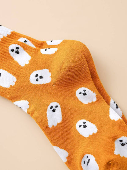 Funny orange ghost pattern mid calf socks