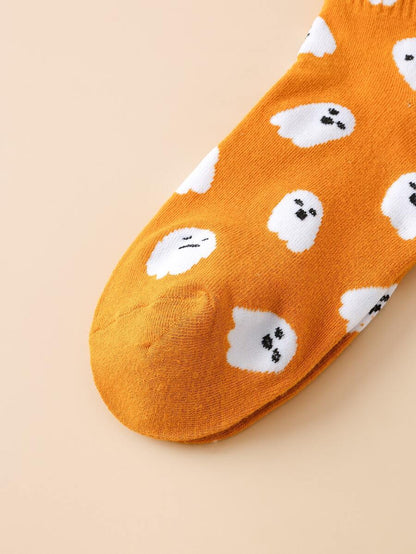 Funny orange ghost pattern mid calf socks