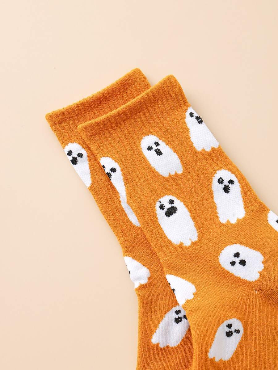 Funny orange ghost pattern mid calf socks