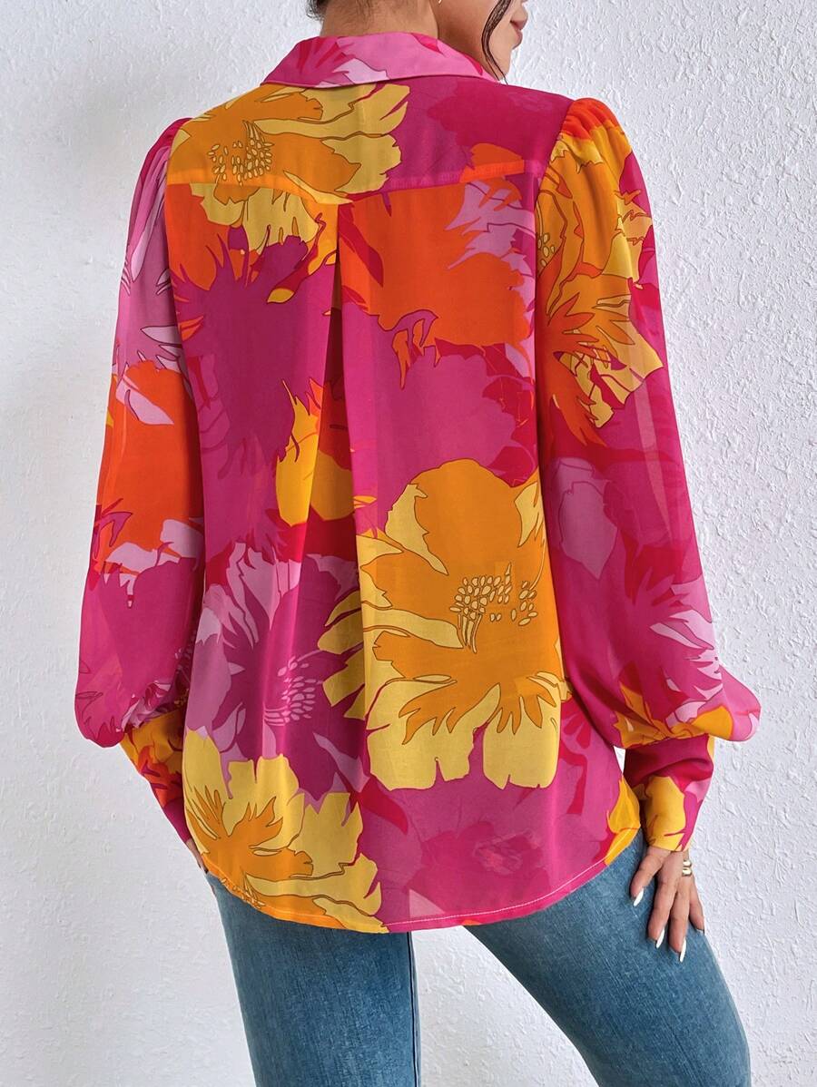 Print Button Front Shirt Fall Cloth For Women