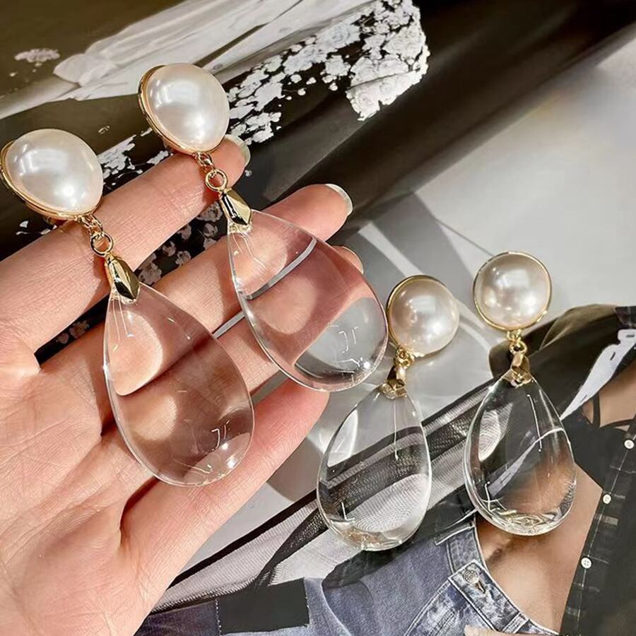 Transparent Waterdrop Design Pendant Earrings For Women