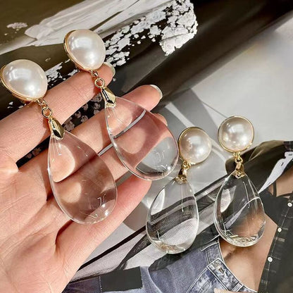 Transparent Waterdrop Design Pendant Earrings For Women