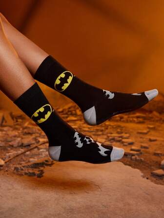 BATMAN 1 pair Cartoon Animal Pattern Black Crew Socks