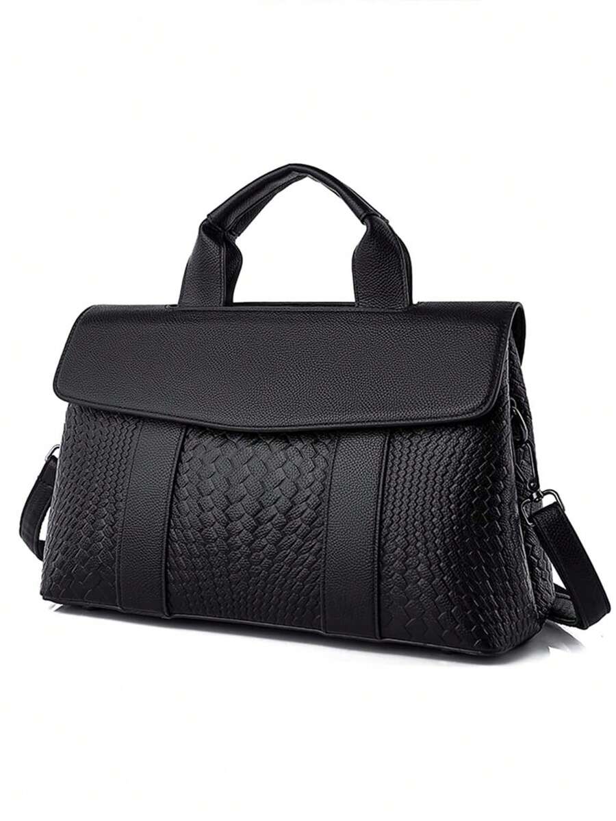 Pre Order black woven embossed Boston ladies' handbag with soft leather and a large capacity for commuting