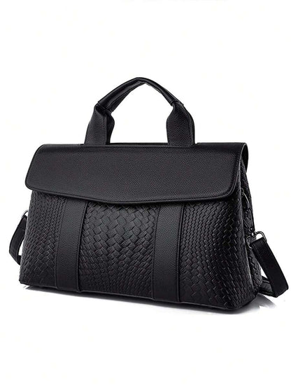 Pre Order black woven embossed Boston ladies' handbag with soft leather and a large capacity for commuting