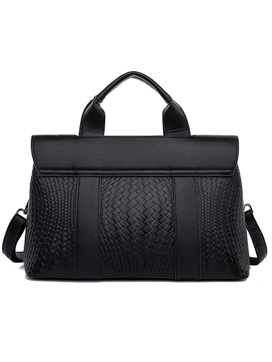 Pre Order black woven embossed Boston ladies' handbag with soft leather and a large capacity for commuting