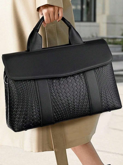 Pre Order black woven embossed Boston ladies' handbag with soft leather and a large capacity for commuting