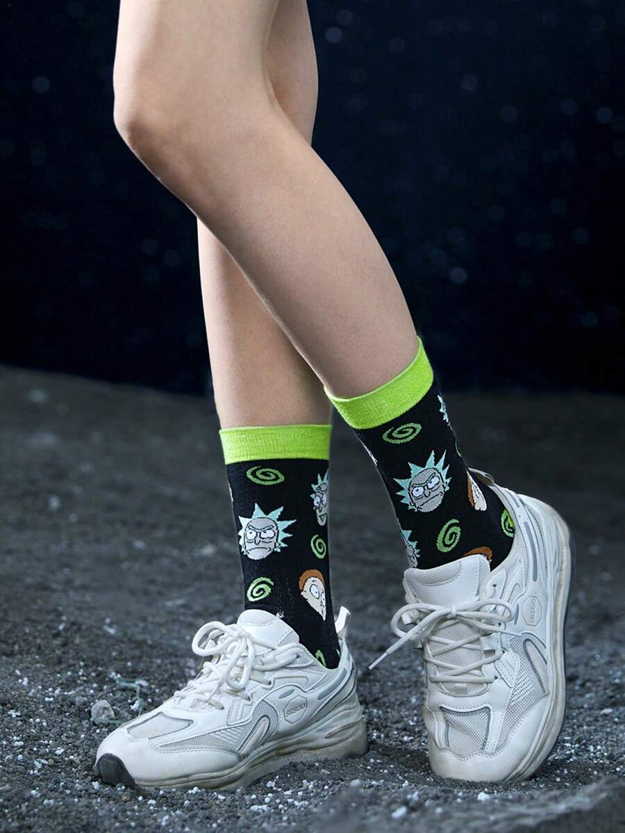 Rick and Morty Full-Print Black Contrast Crew Socks