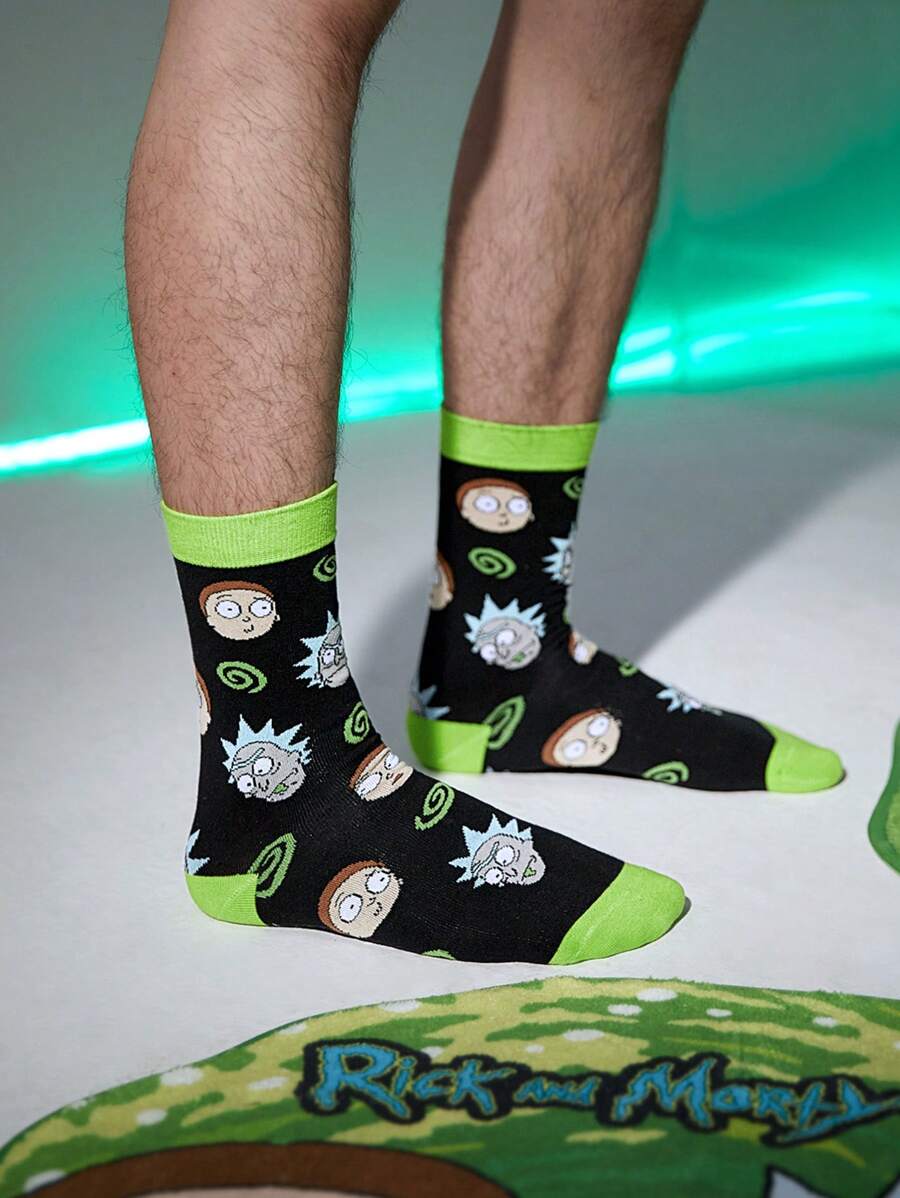 Rick and Morty Full-Print Black Contrast Crew Socks
