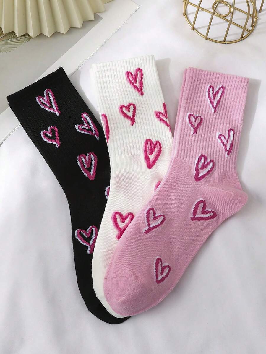 Heart Pattern Jacquard Crew Socks