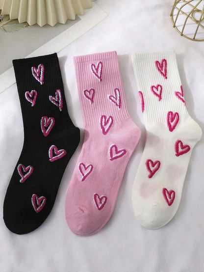 Heart Pattern Jacquard Crew Socks