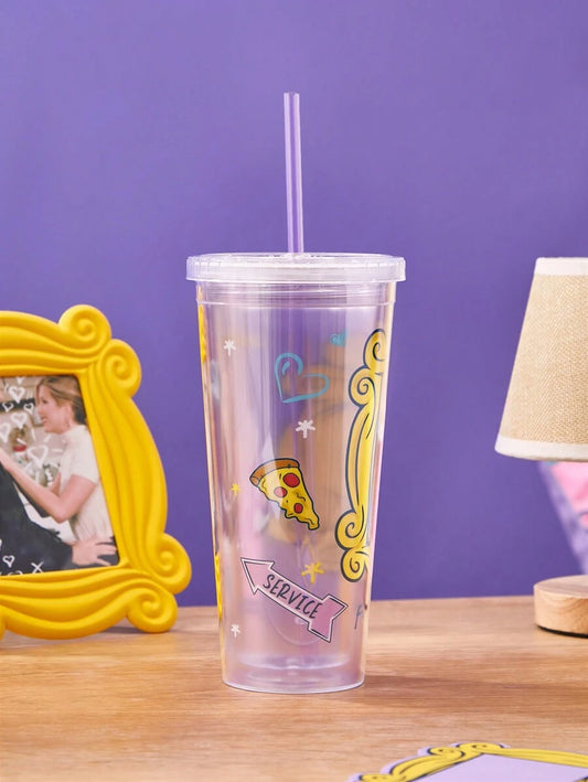 FRIENDS 650ml Semi-transparent Double Layer Straw Cup