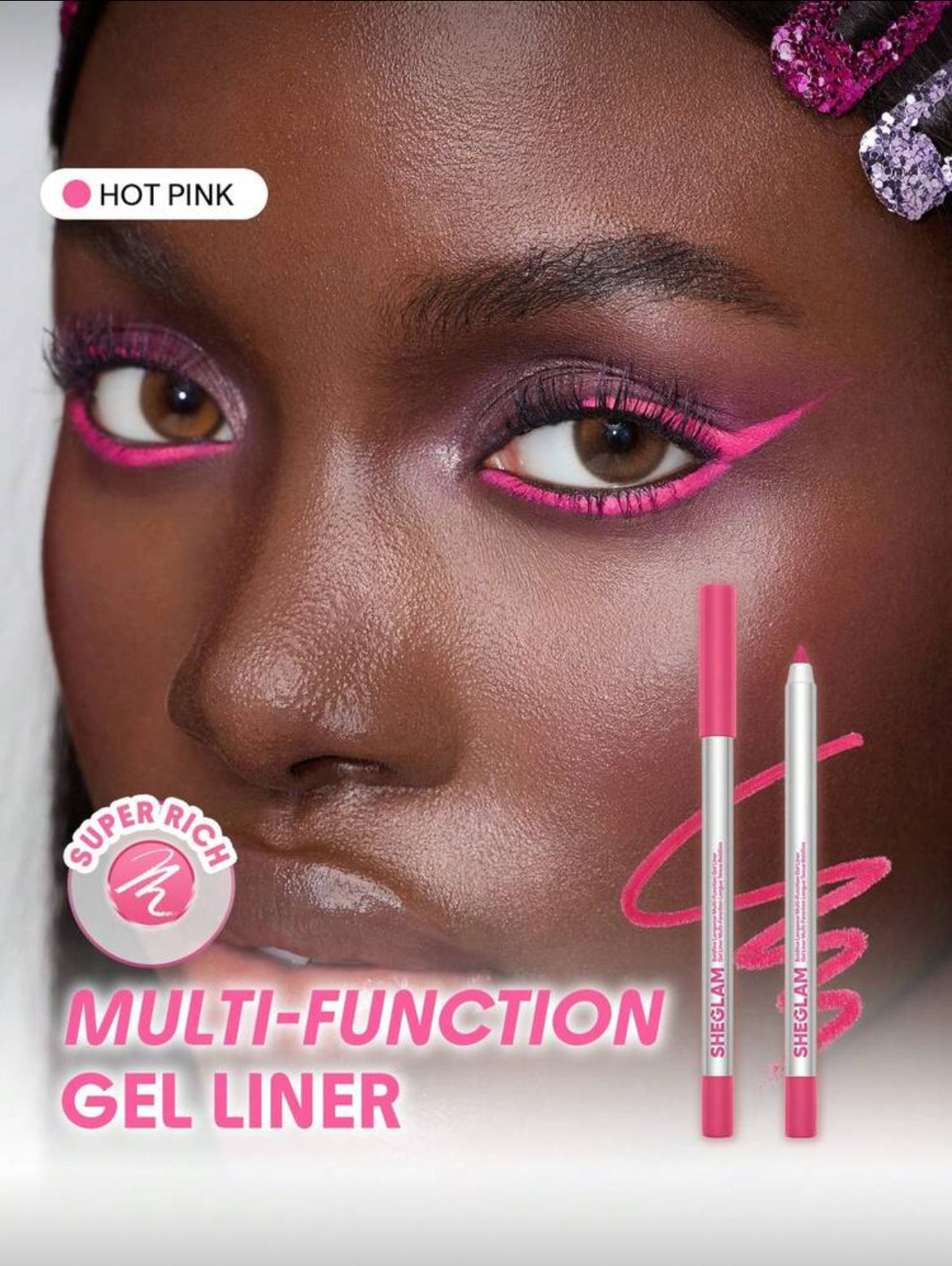 SHE GLAM Boldline Longwear Multi-Function Gel Liner-Hot Pink Kohl Kajal Makeup Cosmetic For Women Girls