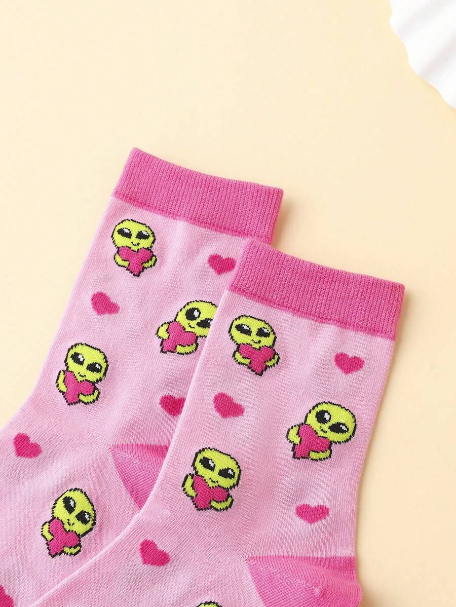 Alien pattern pink mid calf socks