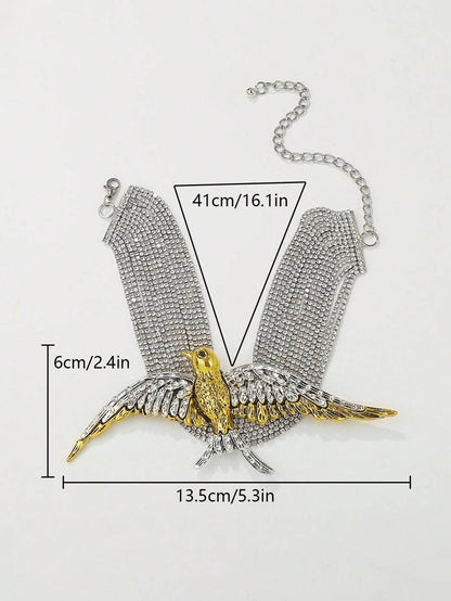 European Fashion Exaggerated, Multi-Layered, Full Diamond Encrusted Flying Bird & Swallow Necklace For Women With Unique Vintage Charm