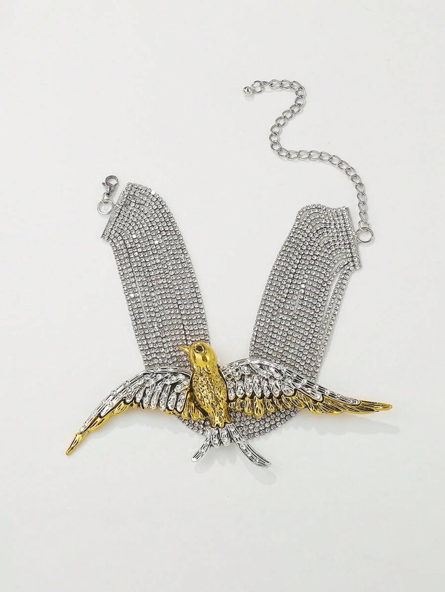 European Fashion Exaggerated, Multi-Layered, Full Diamond Encrusted Flying Bird & Swallow Necklace For Women With Unique Vintage Charm