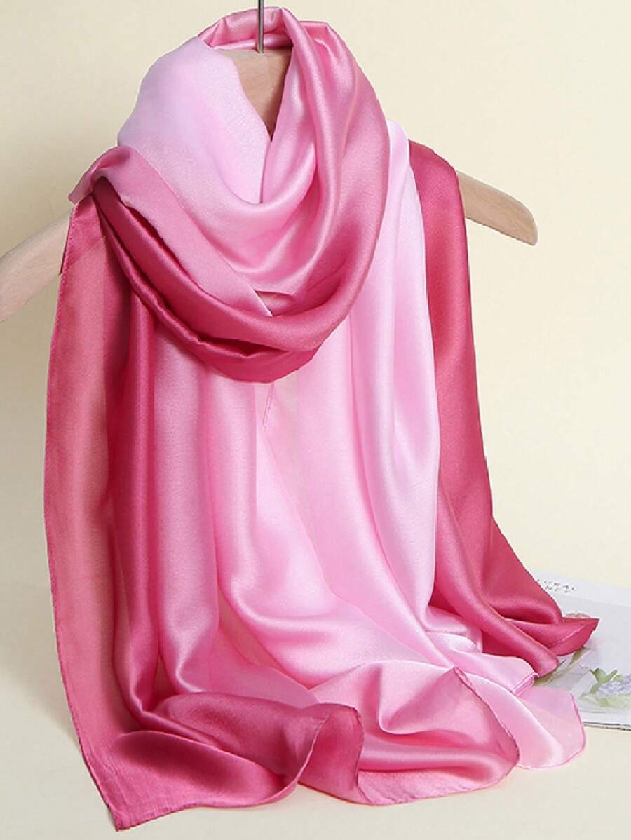 1pc Women Fashionable Elegant Gradient Satin Scarf/Shawl Light Pink