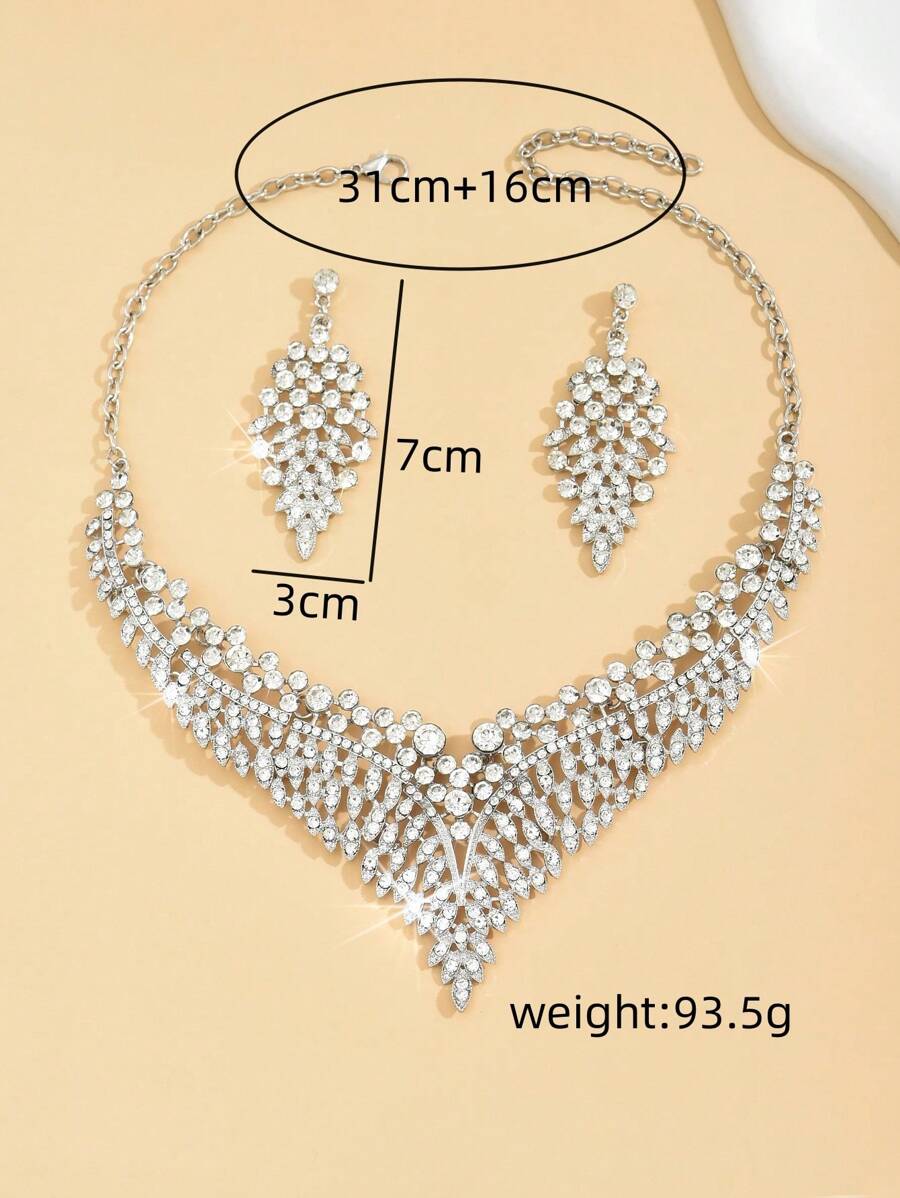 EID Special 3pcs Jewelry Set: Earrings, Necklace, Rhinestone &amp; Cubic Zirconia, High-End Wedding &amp; Party Dress
