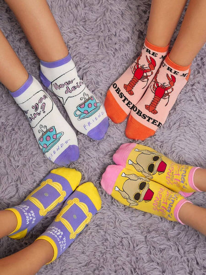 FRIENDS Unisex Cartoon & Slogan Patterned Short Socks