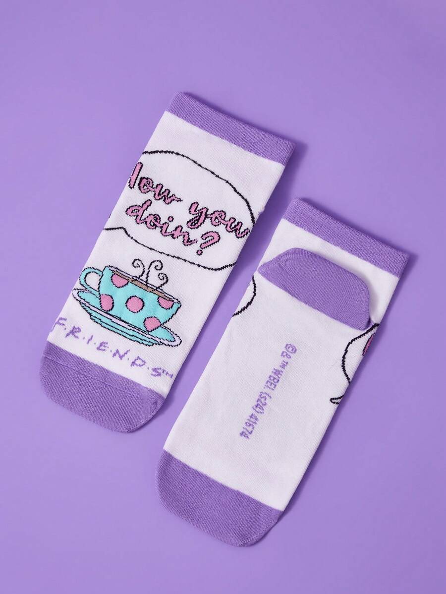 FRIENDS Unisex Cartoon & Slogan Patterned Short Socks