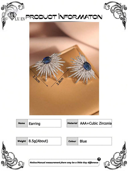 Luxury Earrings With Sparkling Blue Zirconia Inlay, Suitable For Women And Girls