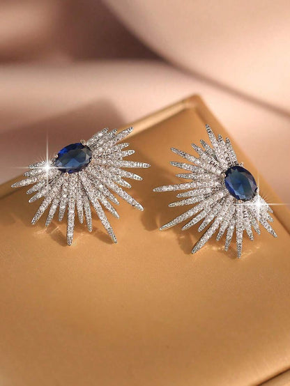 Luxury Earrings With Sparkling Blue Zirconia Inlay, Suitable For Women And Girls