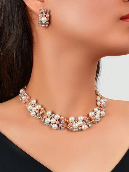 Costume Jewelry Artificial Pearl Women Necklace Earrings Set