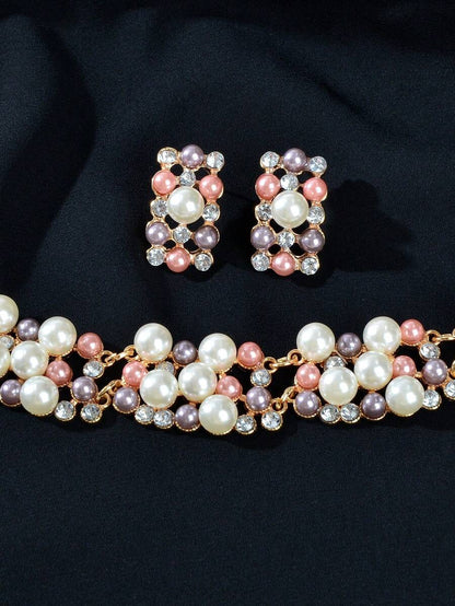 Costume Jewelry Artificial Pearl Women Necklace Earrings Set