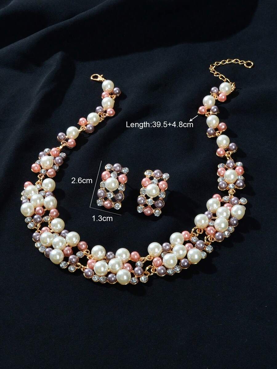 Costume Jewelry Artificial Pearl Women Necklace Earrings Set