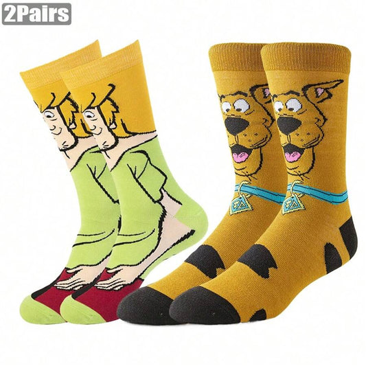 WB 2Pairs Scooby Doo Cartoon Long Socks For Men Women