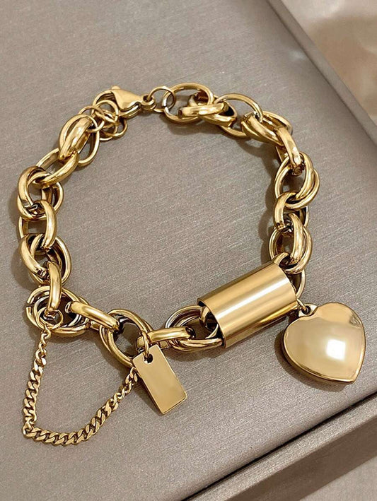 Gold Color Heart Charm Bracelets For Women Teen Girls Stainless Steel Couple Love Friendship Bracelets Daily Party Jewelry Gifts Valentines