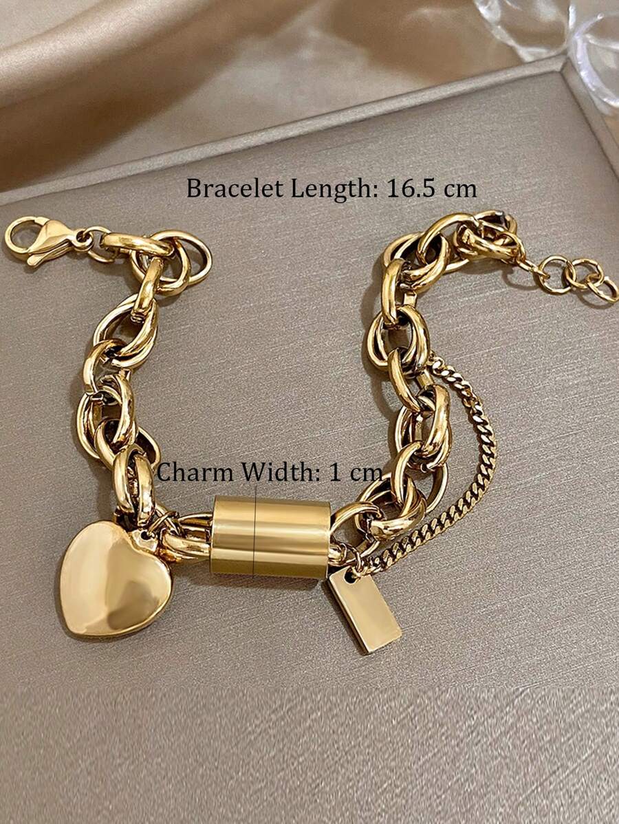 Gold Color Heart Charm Bracelets For Women Teen Girls Stainless Steel Couple Love Friendship Bracelets Daily Party Jewelry Gifts Valentines