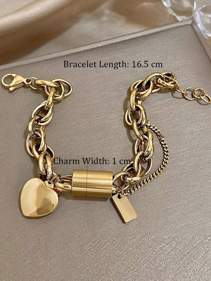 Gold Color Heart Charm Bracelets For Women Teen Girls Stainless Steel Couple Love Friendship Bracelets Daily Party Jewelry Gifts Valentines